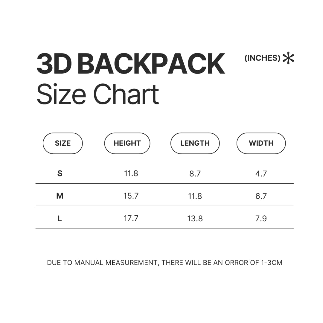 3D Backpack Size Chart - Chainsaw Man Gifts