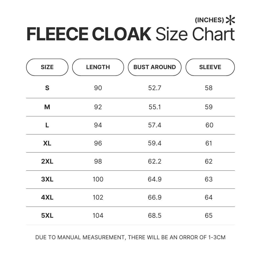 Fleece Cloak Size Chart - Chainsaw Man Gifts