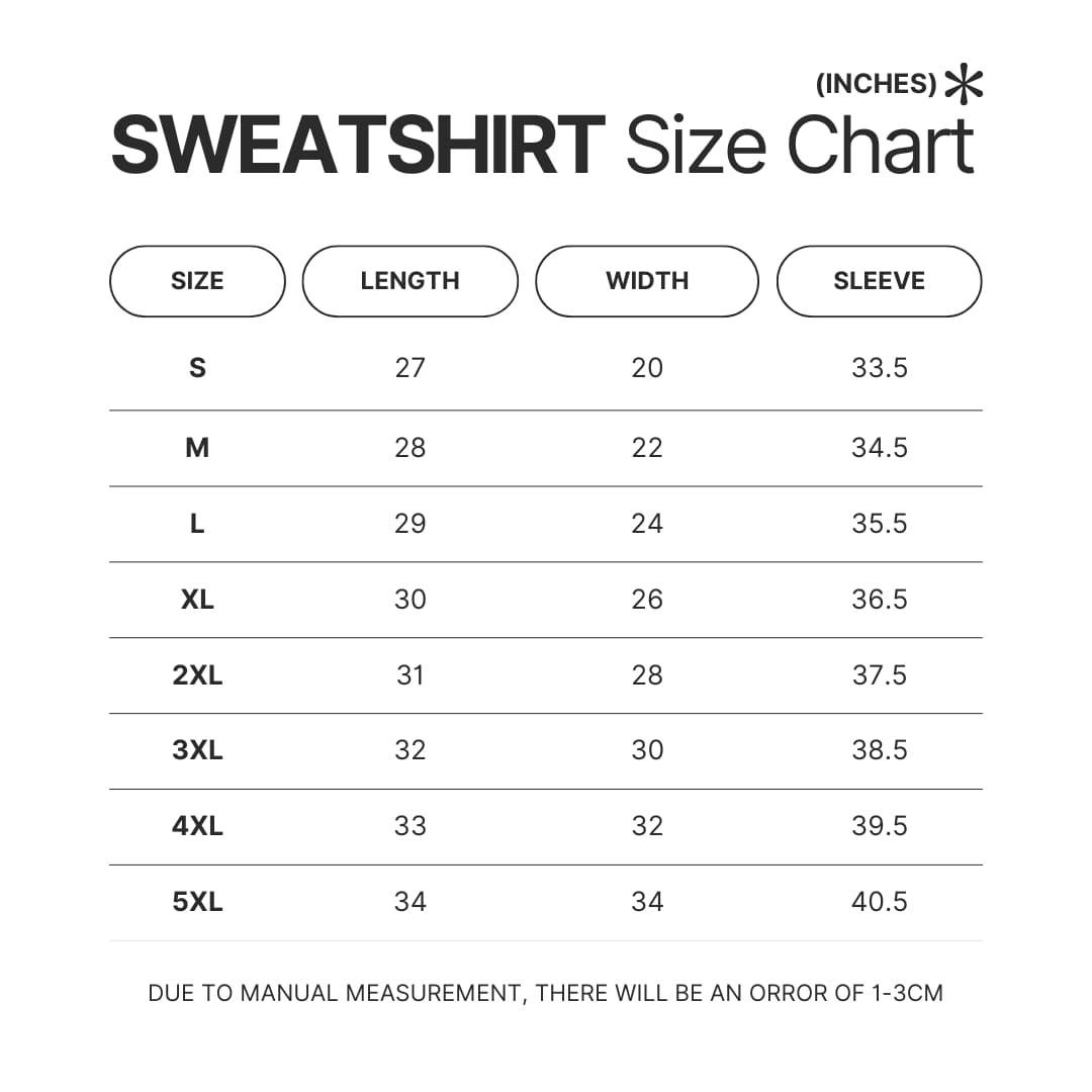 Sweatshirt Size Chart - Chainsaw Man Gifts