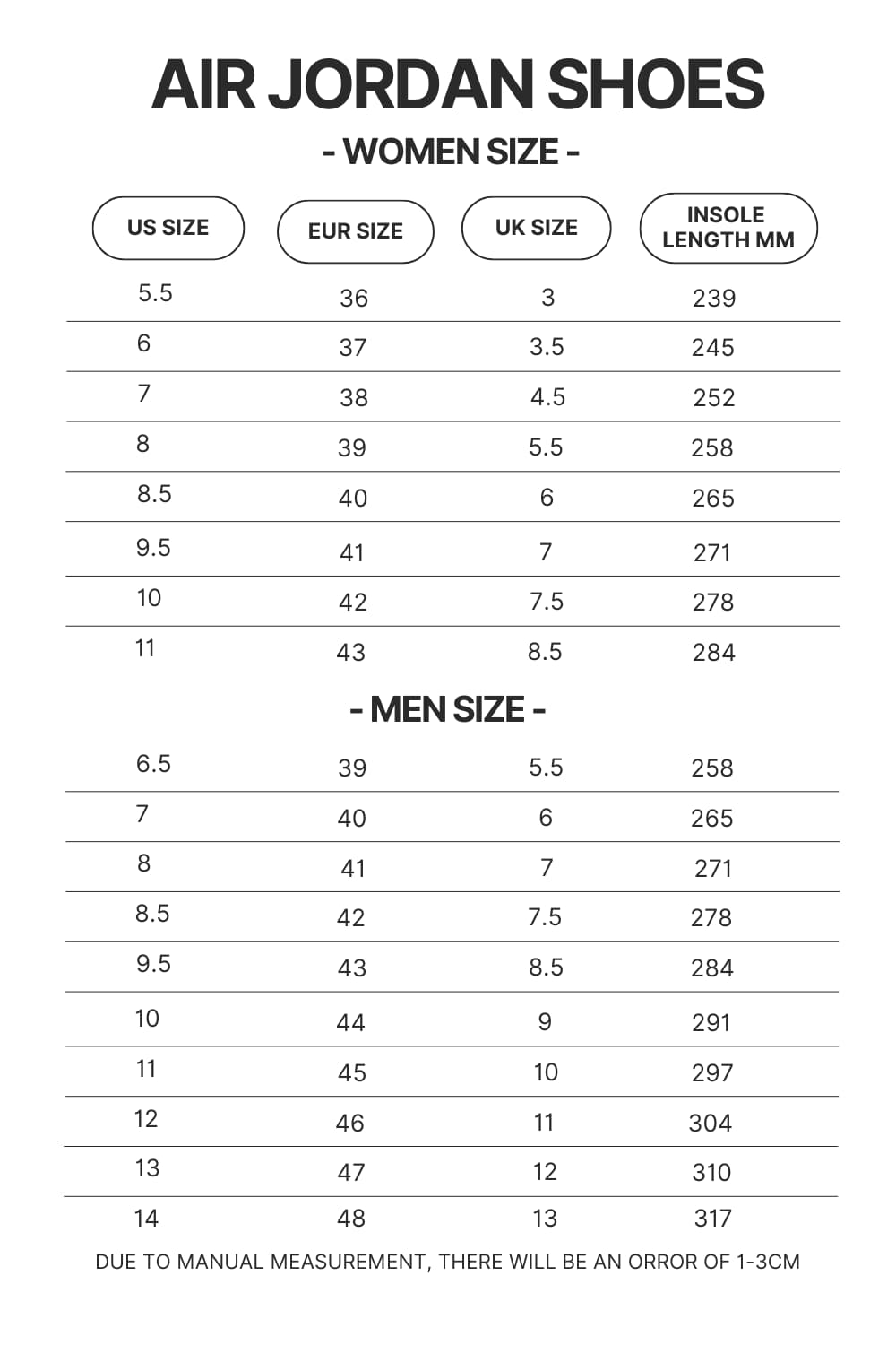 Air Jordan Shoes Size Chart - Chainsaw Man Gifts