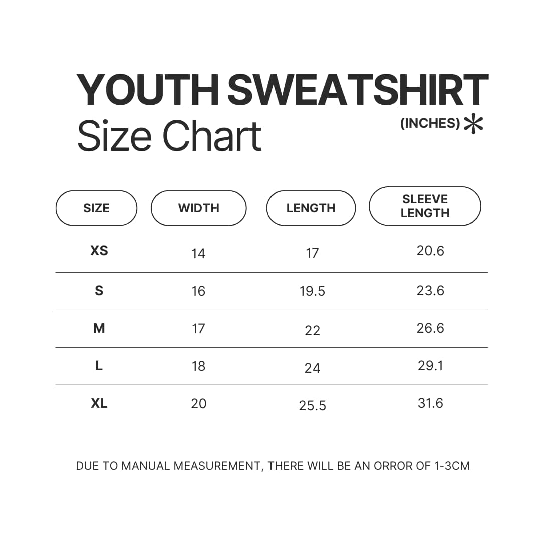 Youth Sweatshirt Size Chart - Chainsaw Man Gifts