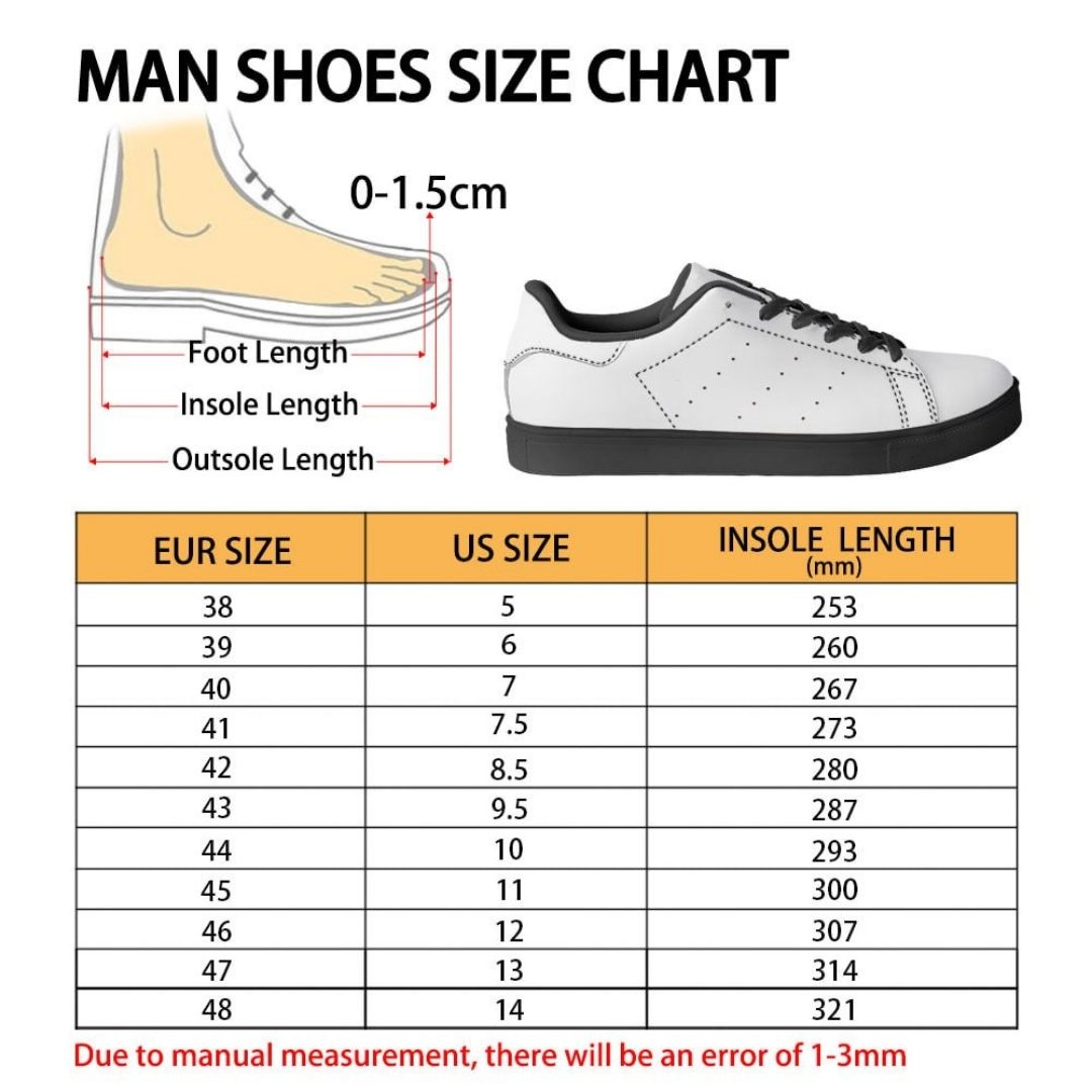 Skate Man Shoes Size Chart - Chainsaw Man Gifts