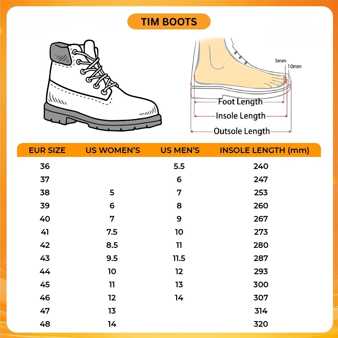 Tim Boots V1 Size Chart - Chainsaw Man Gifts